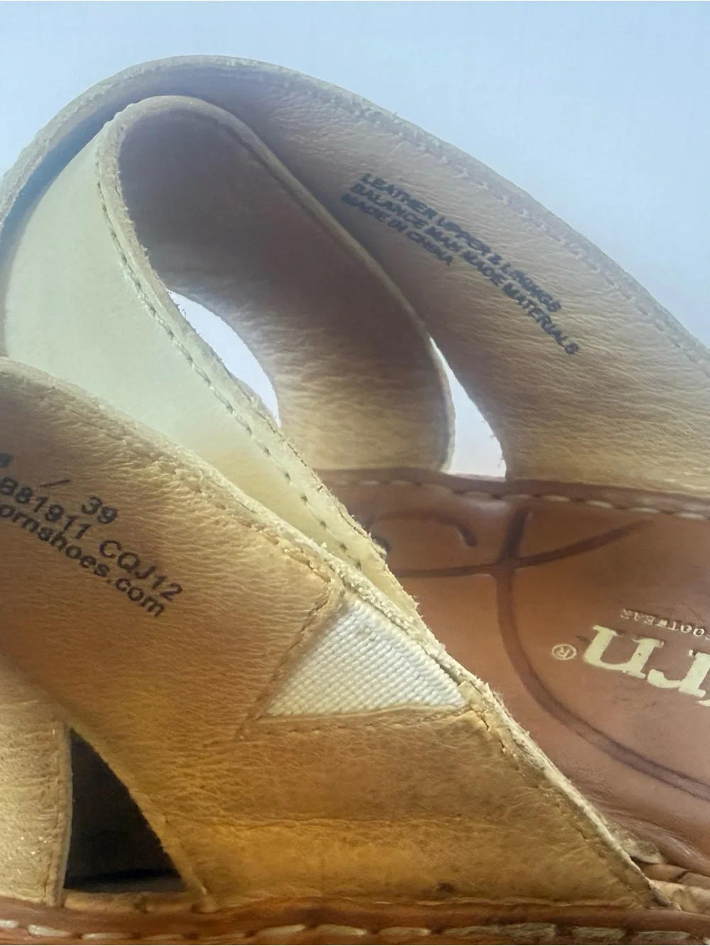 Born Cream Leather Cork Wedge Slide Sandals